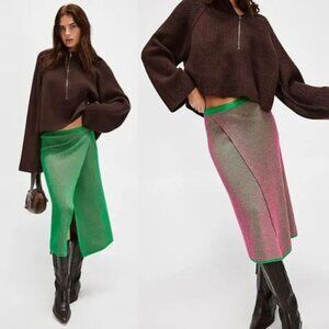 Celmo x free people Pink Green Reversible Wrap Midi Skirt Small 51504